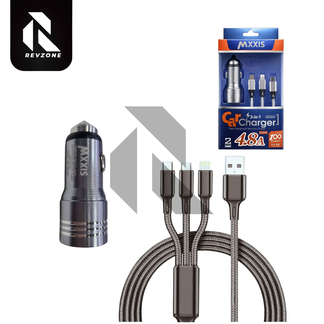 Maxxis Car Dual USB Mobile Charger 4.8A with 3-in-1 Cable – Fast Charging Car Adapter for All Devices Secondary image