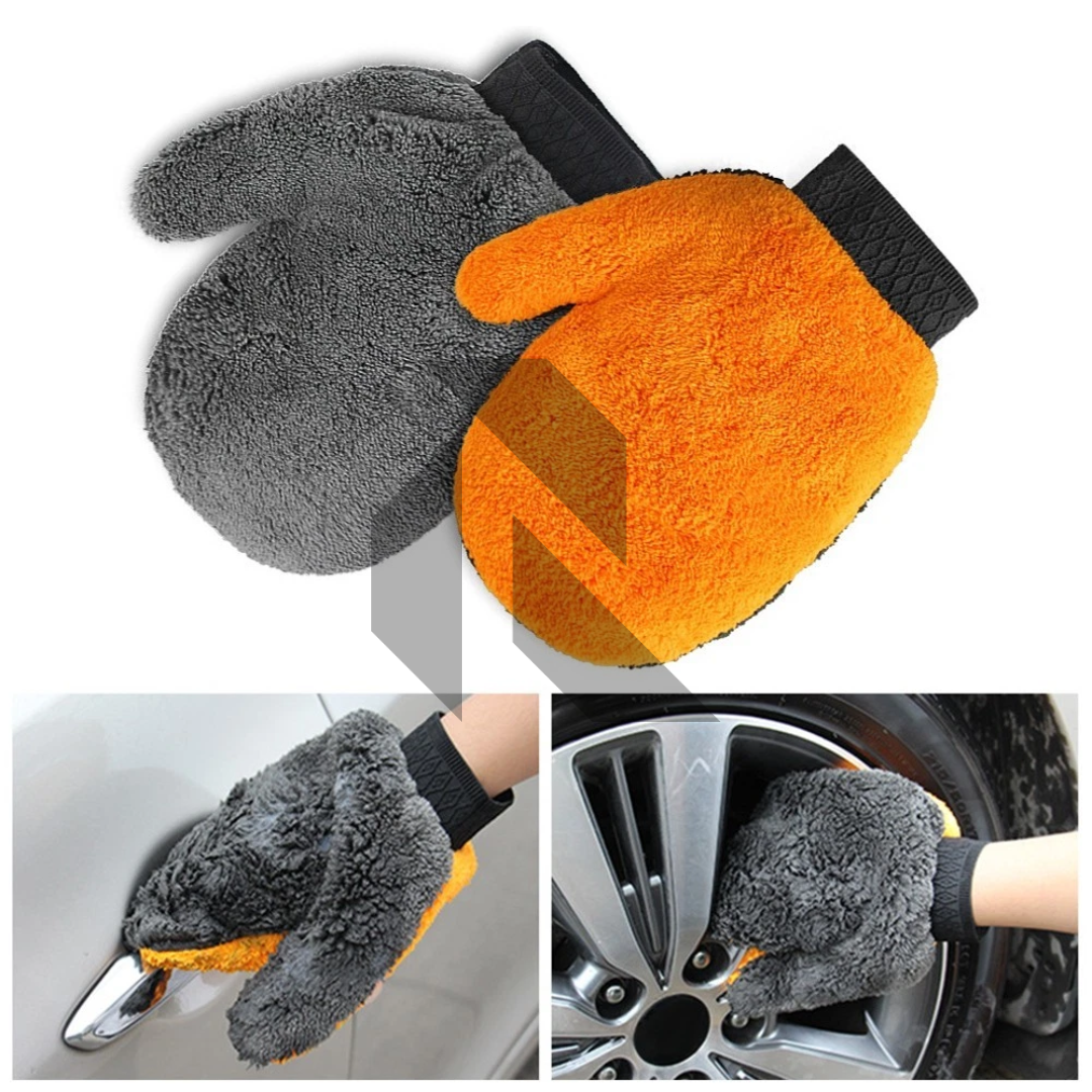 Soft Coral Fleece Double-Sided Car Washing Gloves – Ultra Soft Scratch-Free Wash Mitt