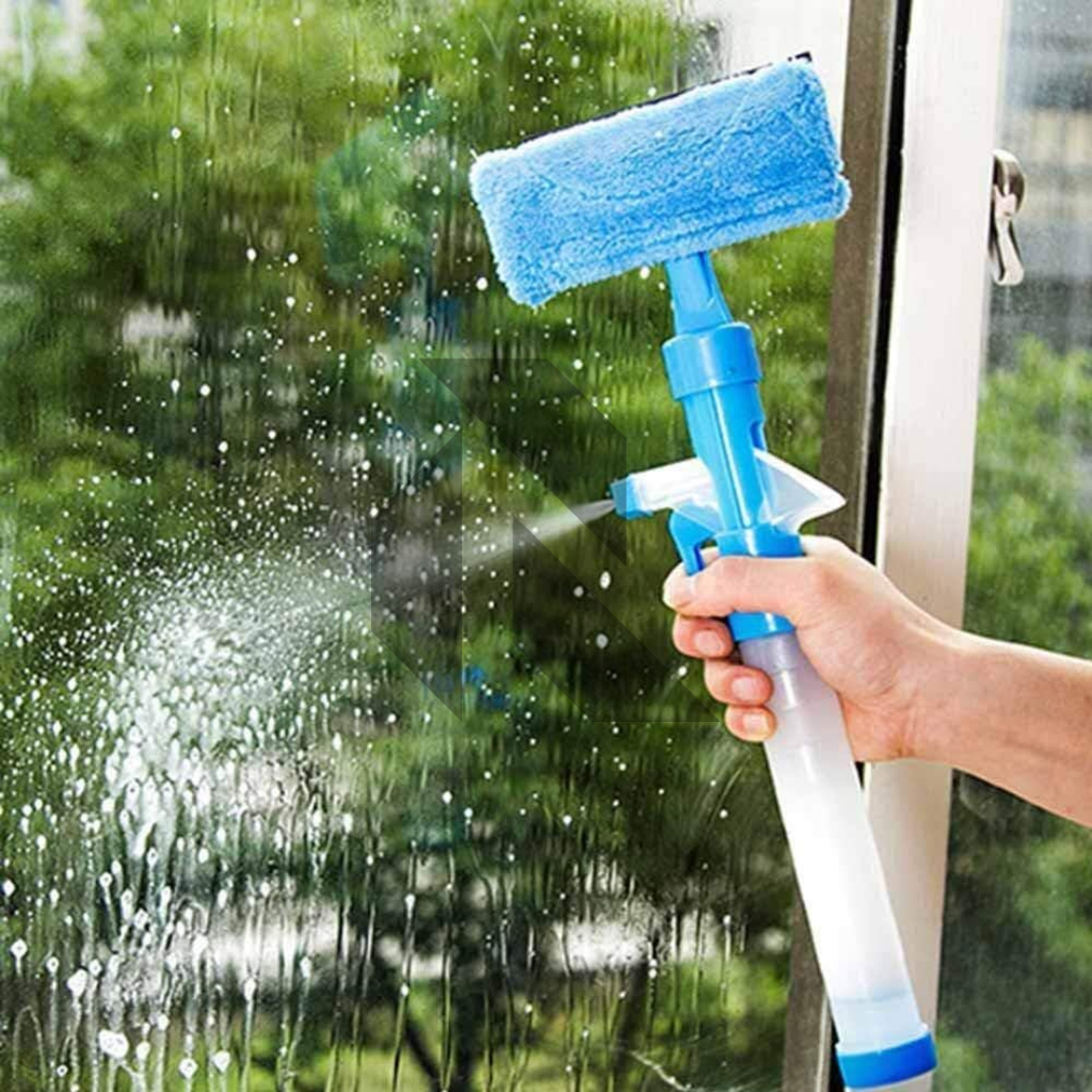 Spray Window Cleaning Tool with Built-in Water Sprayer & Microfiber Squeegee