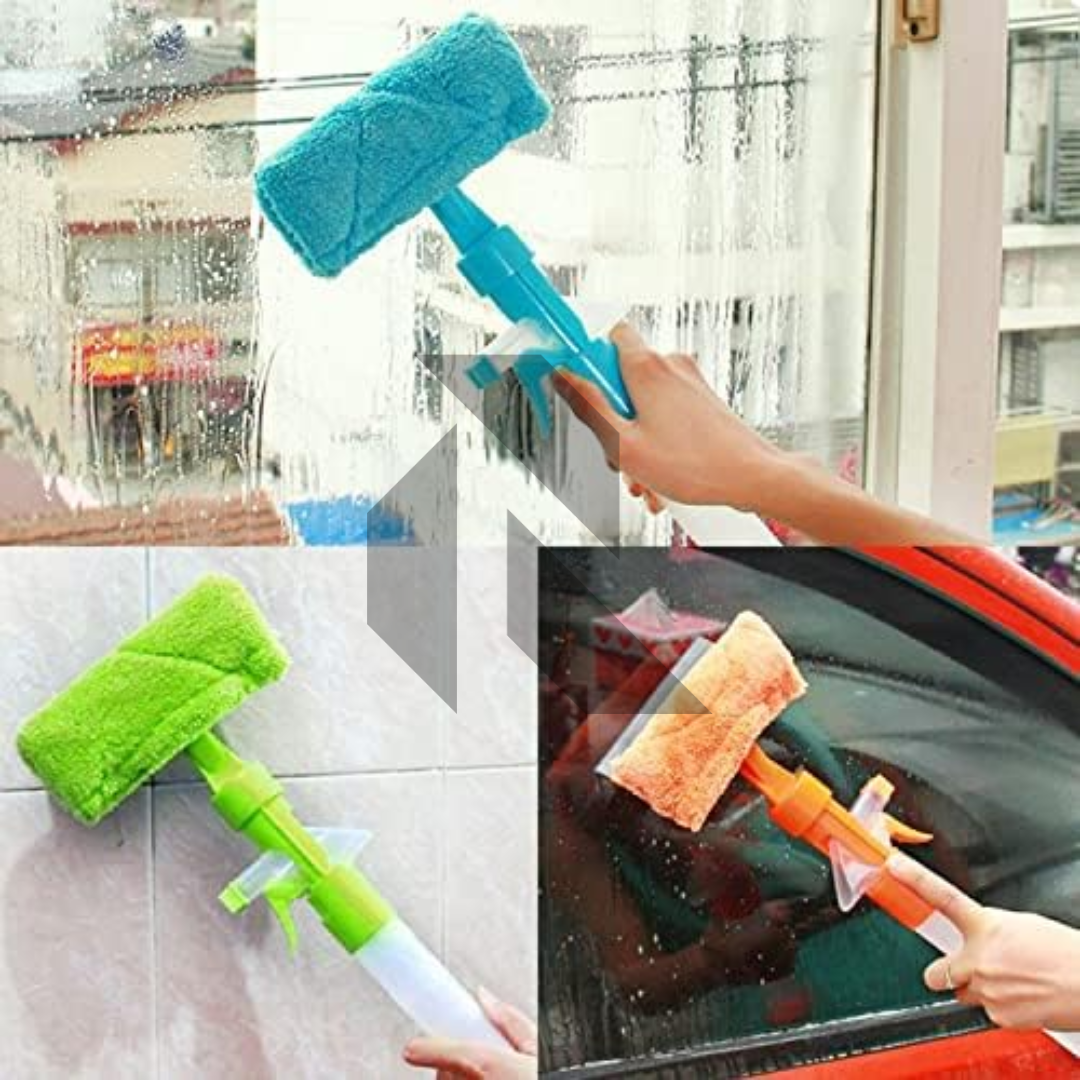 Spray Window Cleaning Tool with Built-in Water Sprayer & Microfiber Squeegee
