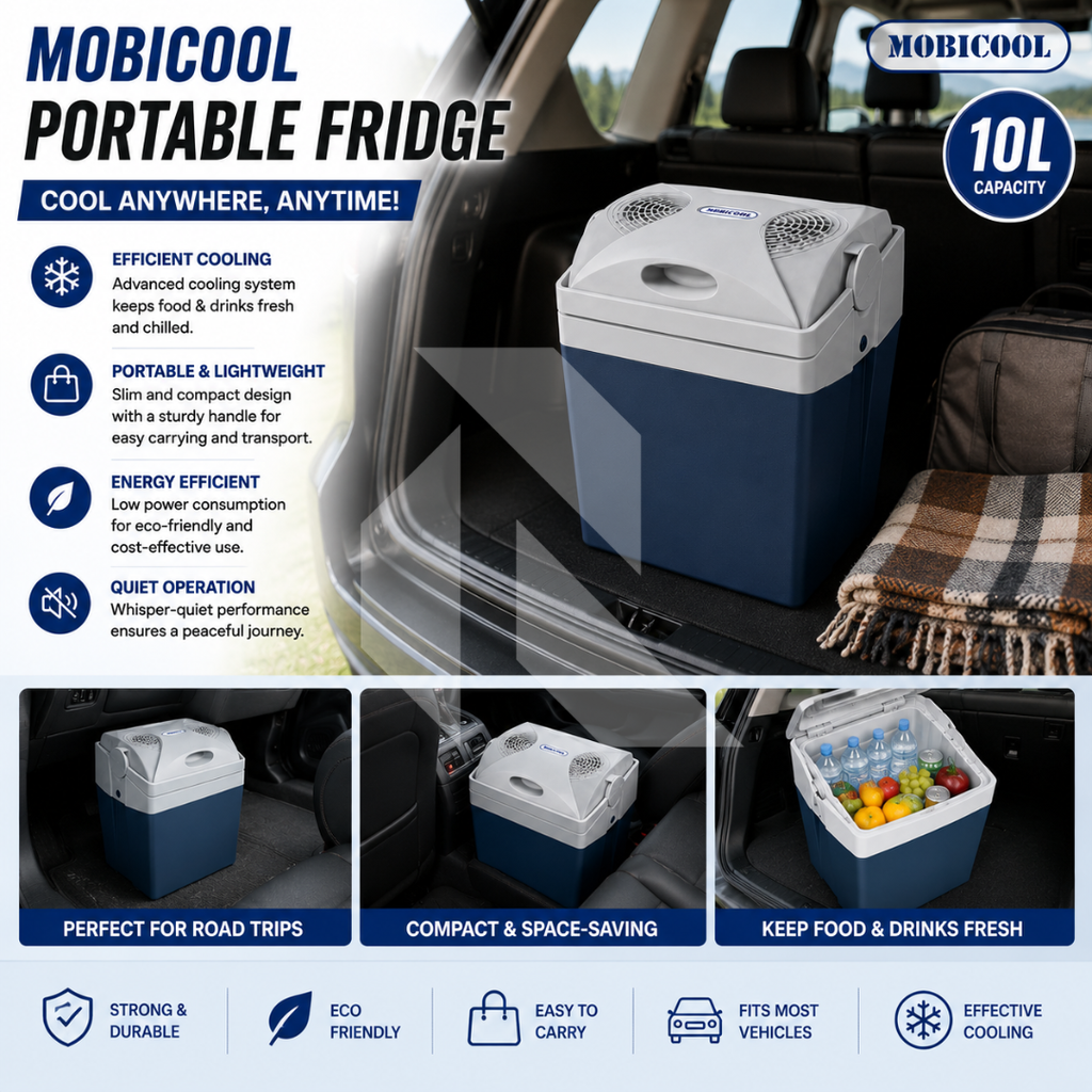 Mobicool 10L Portable Car Fridge 12V Electric Cooler Box for Car Travel, Camping & Road Trips