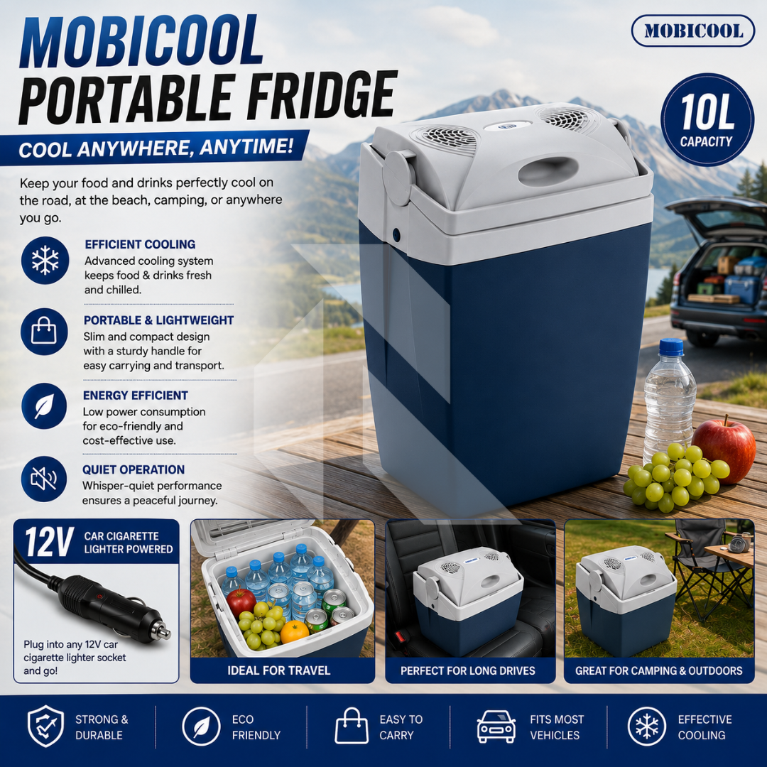 Mobicool 10L Portable Car Fridge 12V Electric Cooler Box for Car Travel, Camping & Road Trips