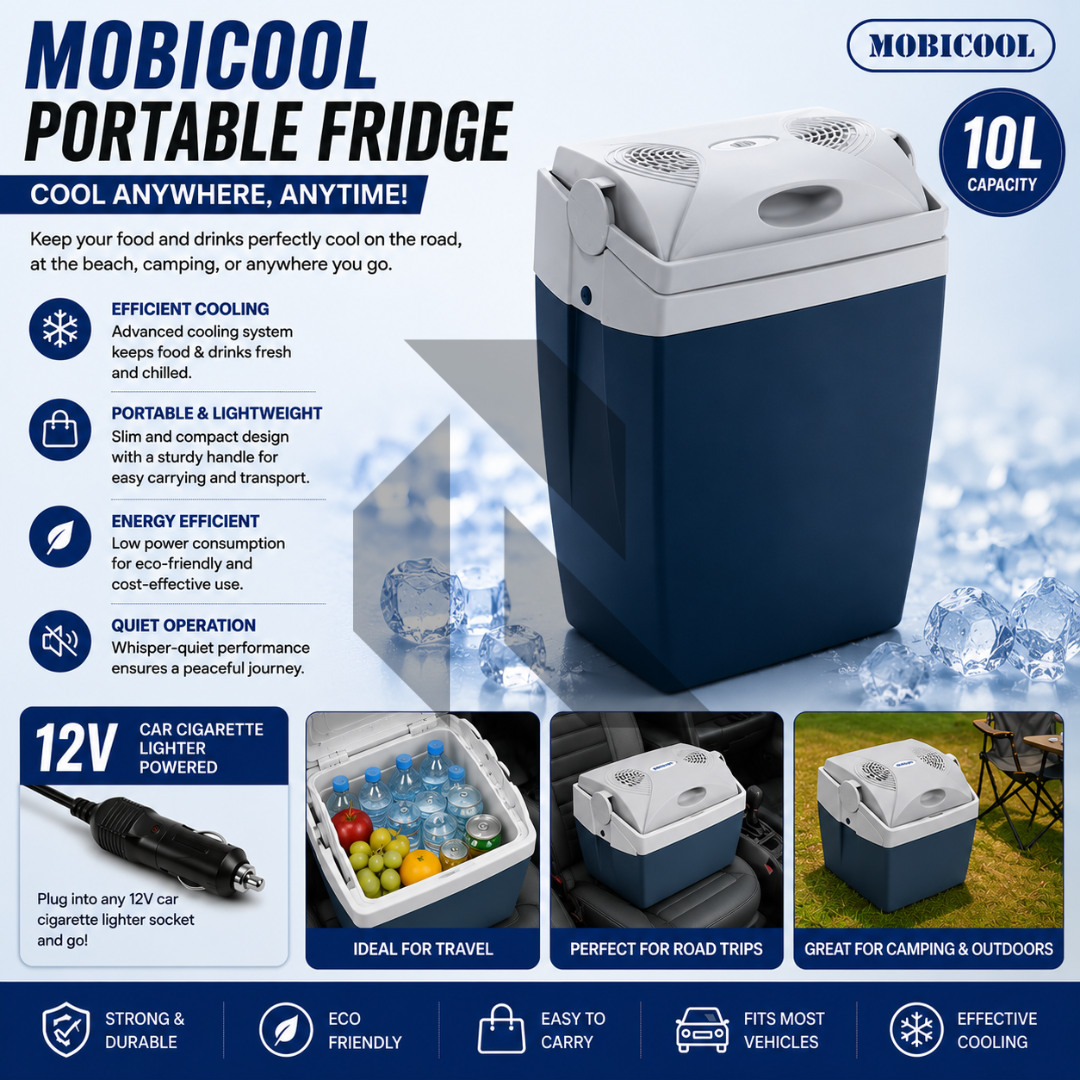 Mobicool 10L Portable Car Fridge 12V Electric Cooler Box for Car Travel, Camping & Road Trips