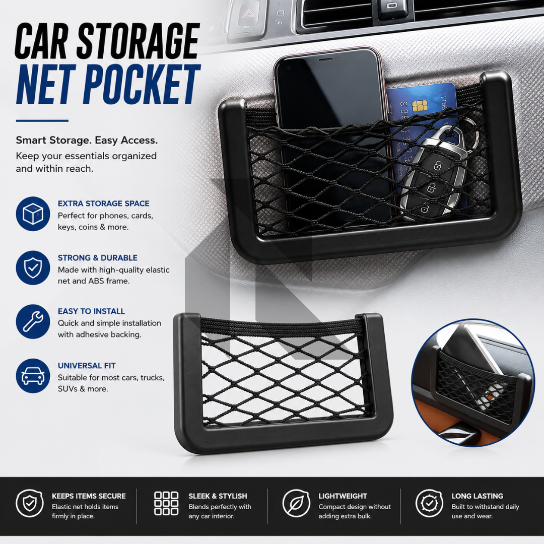 Universal Side Net Pocket Organizer for Car – Elastic Storage Mesh Main image