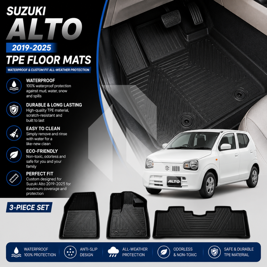 Suzuki Alto 2019-2025 TPE Floor Mats – Waterproof & Custom Fit All-Weather Car Mats