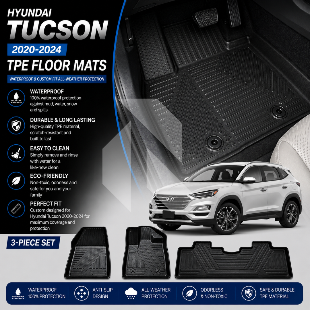 Hyundai Tucson 2020-2024 TPE Floor Mats – Waterproof & Custom Fit All-Weather Car Mats