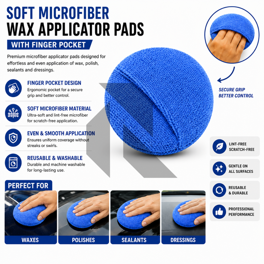 Soft Microfiber Wax Applicator Pad with Finger Pocket – Premium Car Polish & Wax Applicator