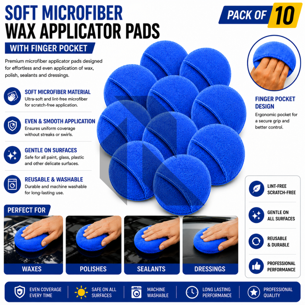 Soft Microfiber Wax Applicator Pad with Finger Pocket – Premium Car Polish & Wax Applicator