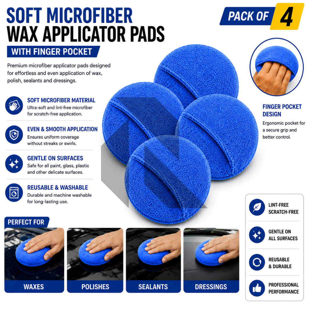 Soft Microfiber Wax Applicator Pad with Finger Pocket – Premium Car Polish & Wax Applicator