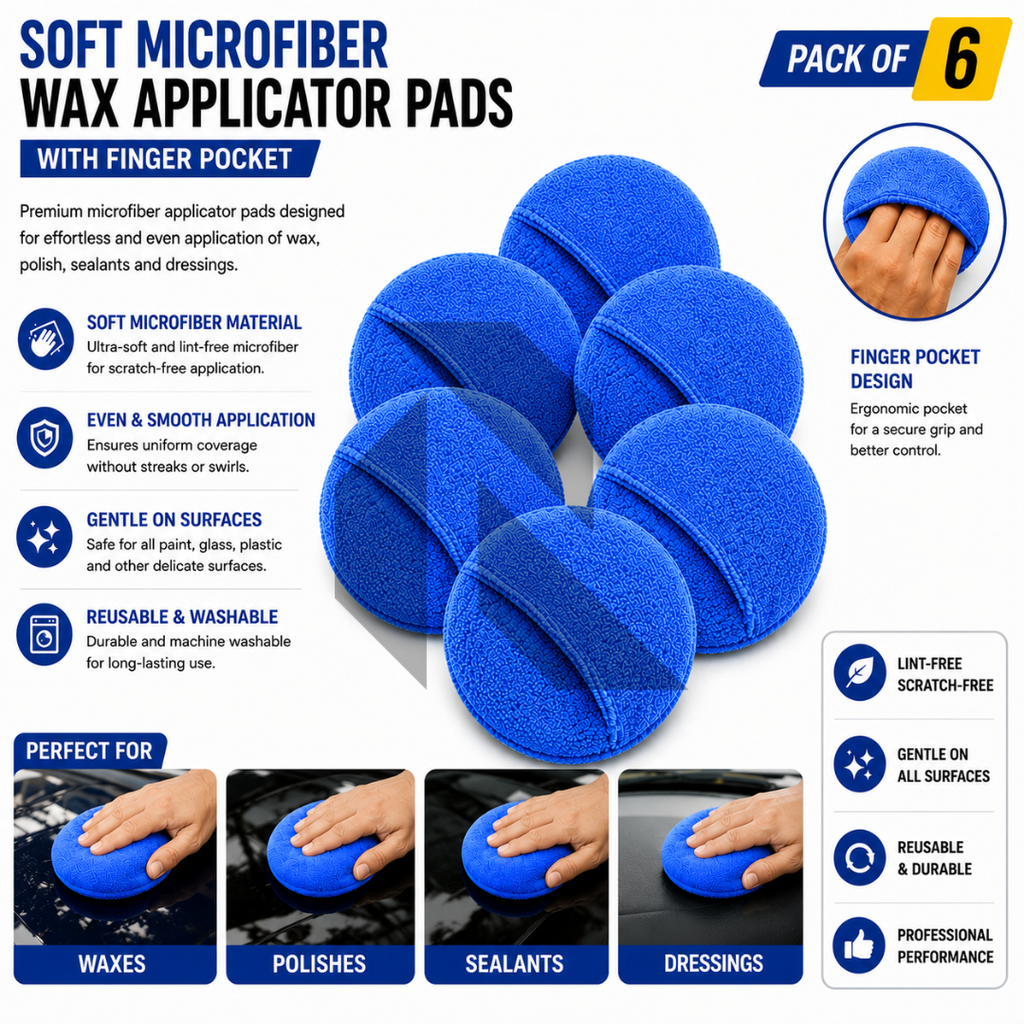 Soft Microfiber Wax Applicator Pad with Finger Pocket – Premium Car Polish & Wax Applicator