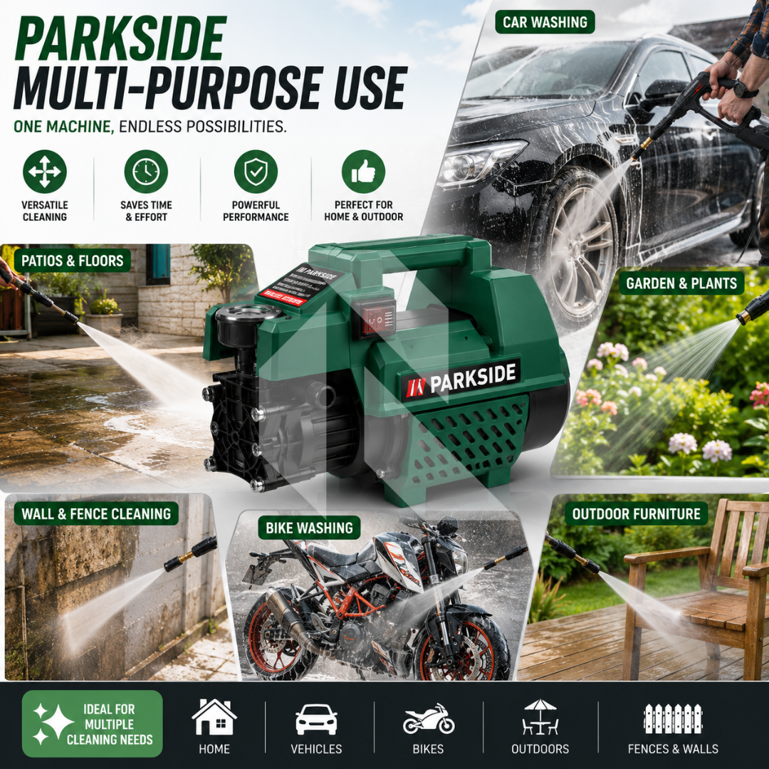 Parkside High Pressure Washer 140 Bar 2400W Induction Motor | 8.8L/min Flow Rate | 8 Meter Hose Pipe | Free Scratch Removal Wax 120ML
