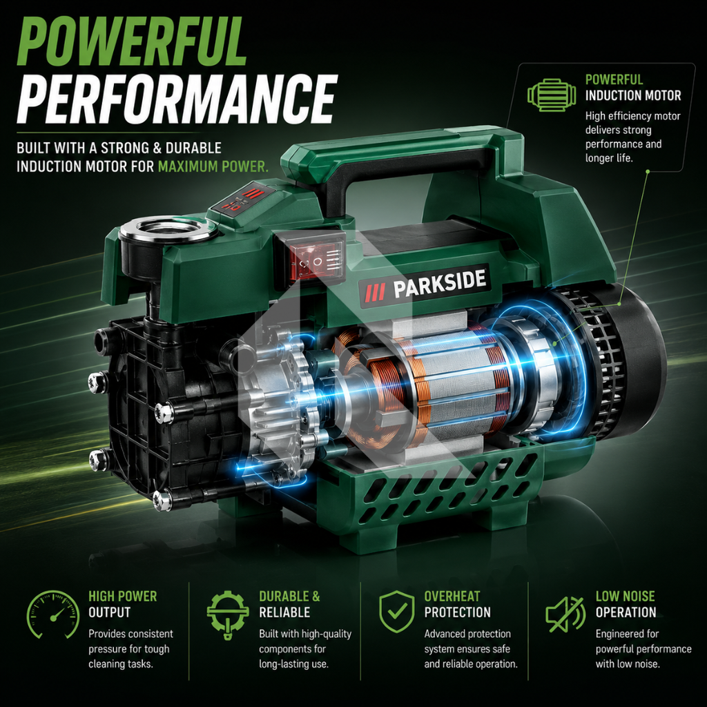 Parkside High Pressure Washer 140 Bar 2400W Induction Motor | 8.8L/min Flow Rate | 8 Meter Hose Pipe | Free Scratch Removal Wax 120ML