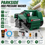Parkside High Pressure Washer 140 Bar 2400W Induction Motor | 8.8L/min Flow Rate | 8 Meter Hose Pipe | Free Scratch Removal Wax 120ML