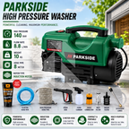 Parkside High Pressure Washer 140 Bar 2400W Induction Motor | 8.8L/min Flow Rate | 8 Meter Hose Pipe | Free Scratch Removal Wax 120ML