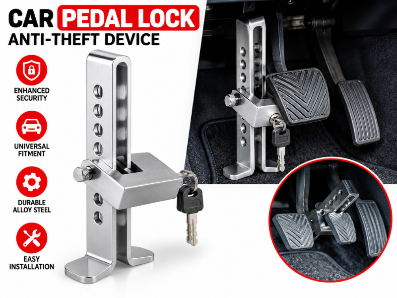 Car Pedal Lock – 8 Holes Adjustable Anti-Theft Security Lock for Clutch & Brake Pedal with Keys