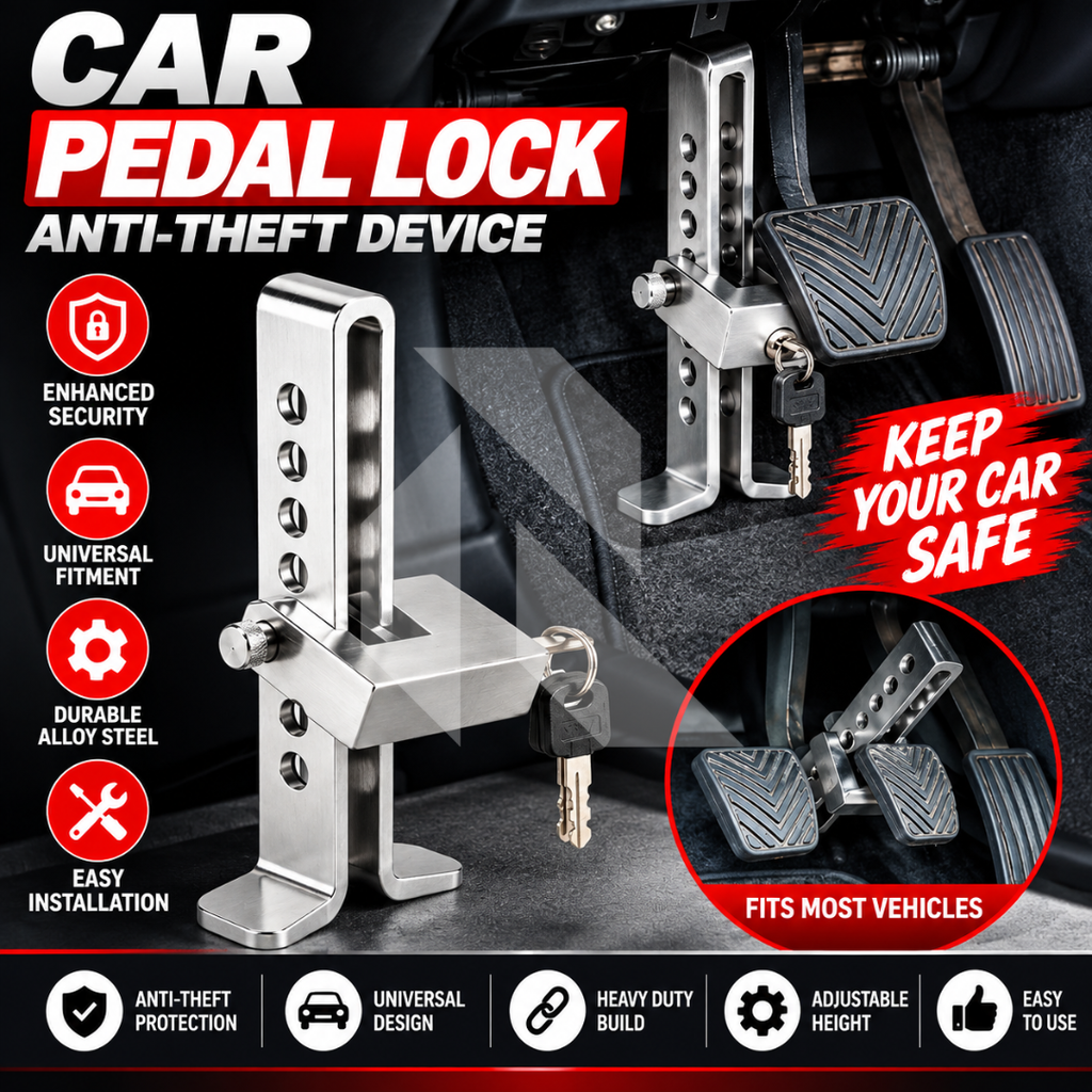 Car Pedal Lock – 8 Holes Adjustable Anti-Theft Security Lock for Clutch & Brake Pedal with Keys
