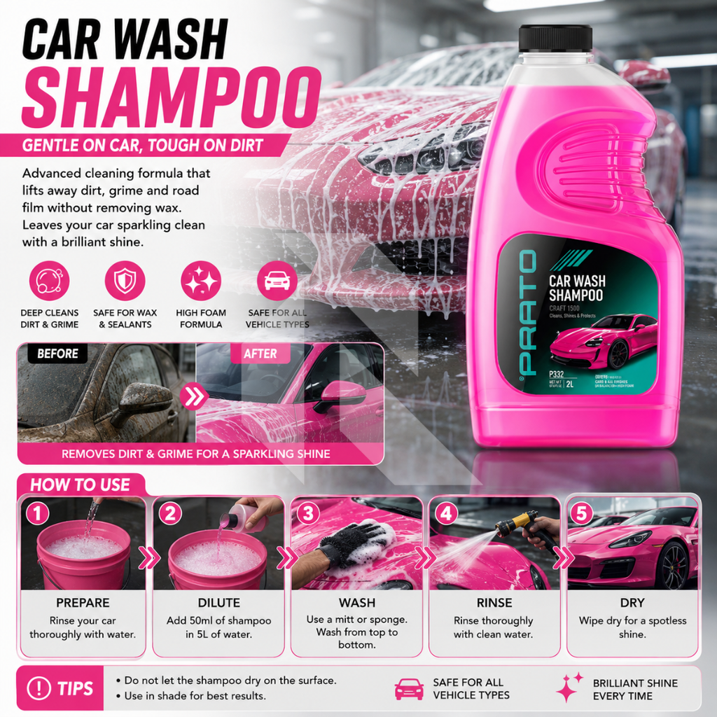 PRATO Car Wash Shampoo 2L – High Foam Car Cleaning Shampoo for Spotless Shine