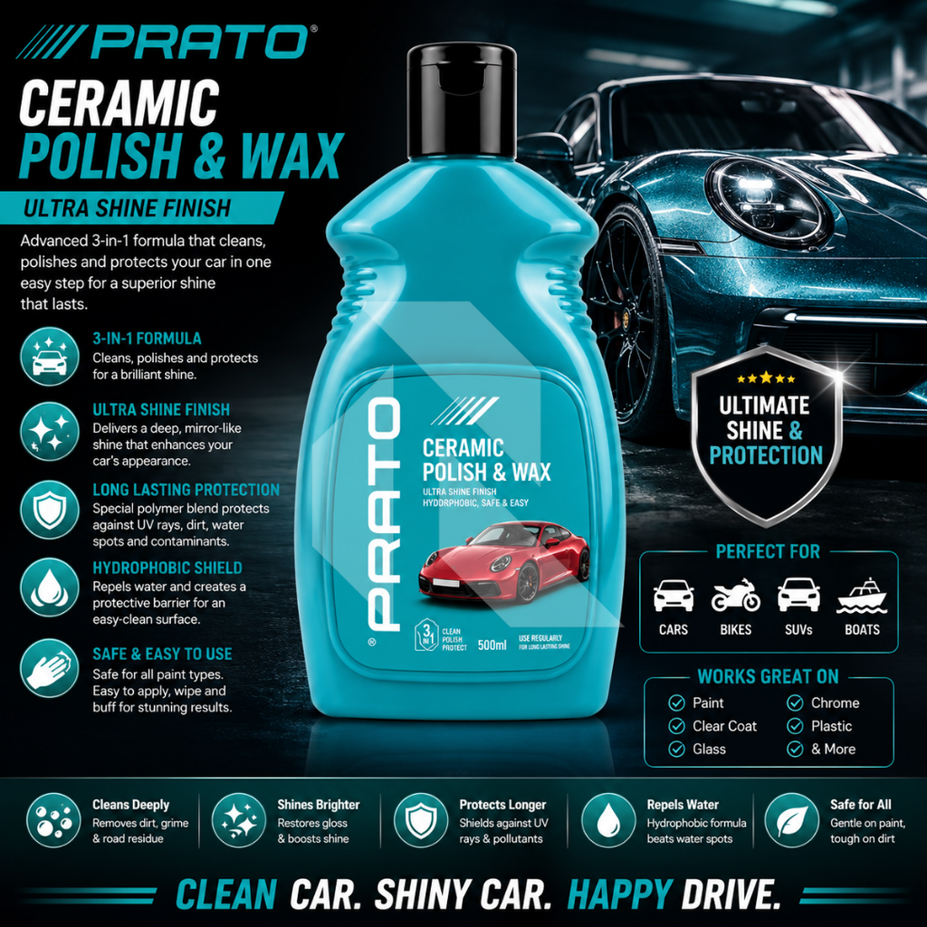 PRATO Ceramic Polish & Wax – 3-in-1 Ceramic Shine, Polish & Paint Protection