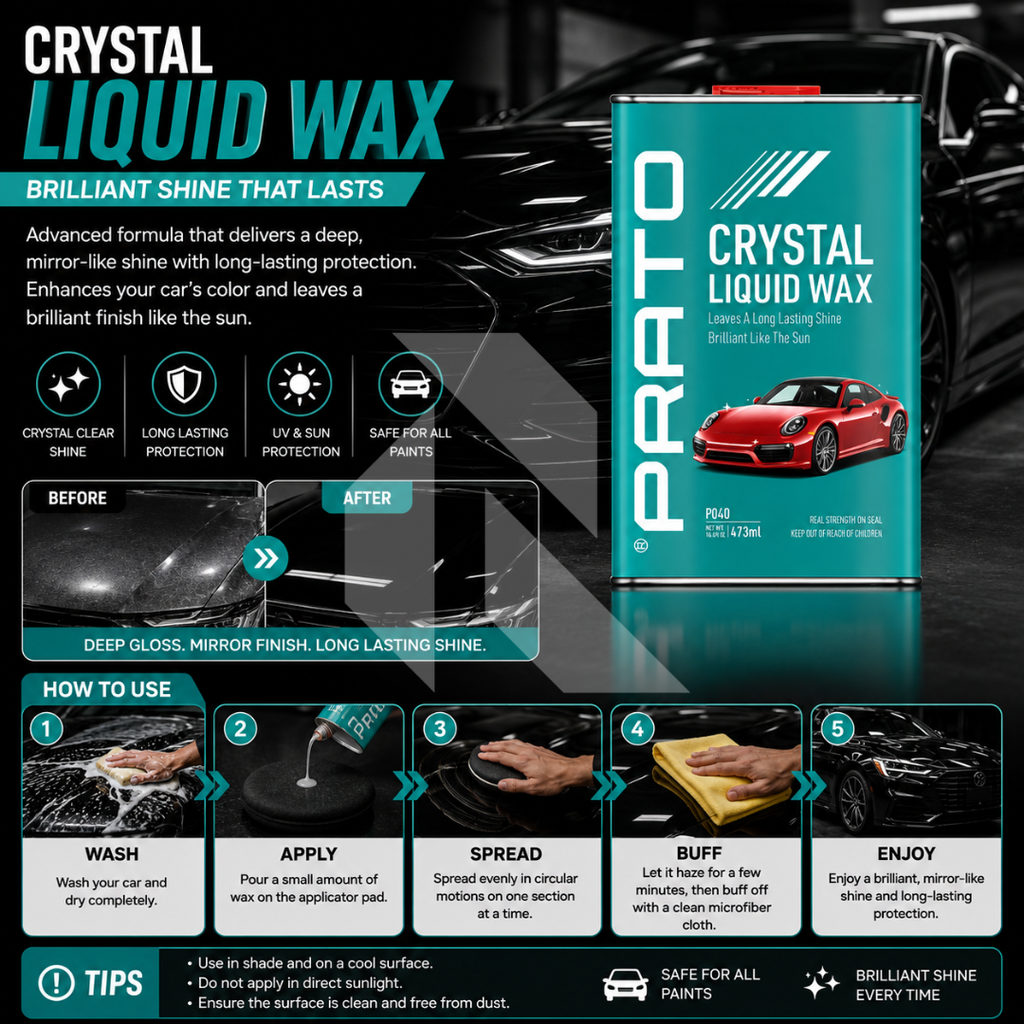PRATO Crystal Liquid Wax – High Gloss Paint Protection & Long-Lasting Shine Formula