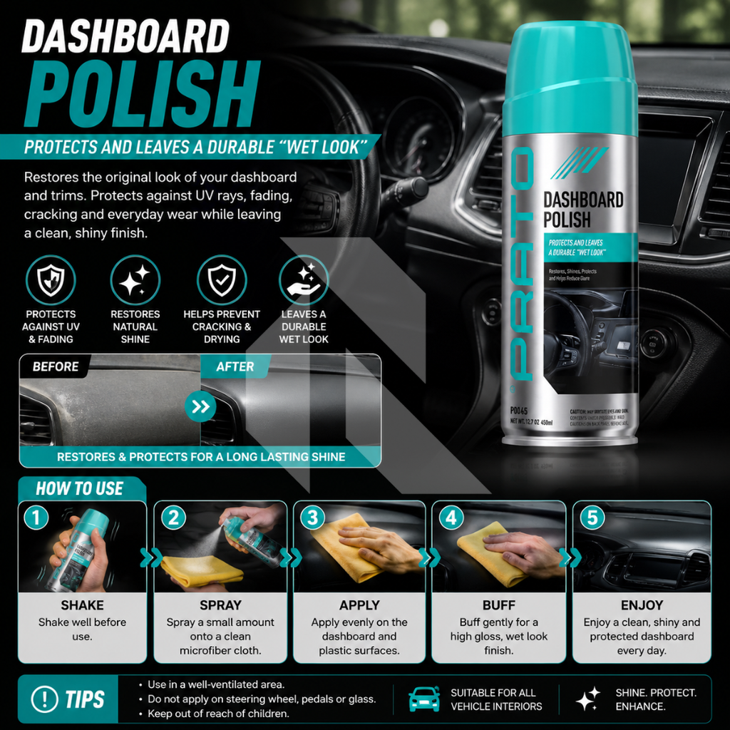 PRATO Dashboard Polish 450ML – Interior Shine & Protection Spray for Dashboard, Plastic & Vinyl