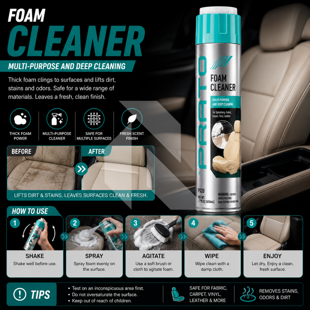 PRATO Foam Cleaner 650ML – Multi-Purpose Interior Cleaner for Car Seats, Dashboard, Carpet