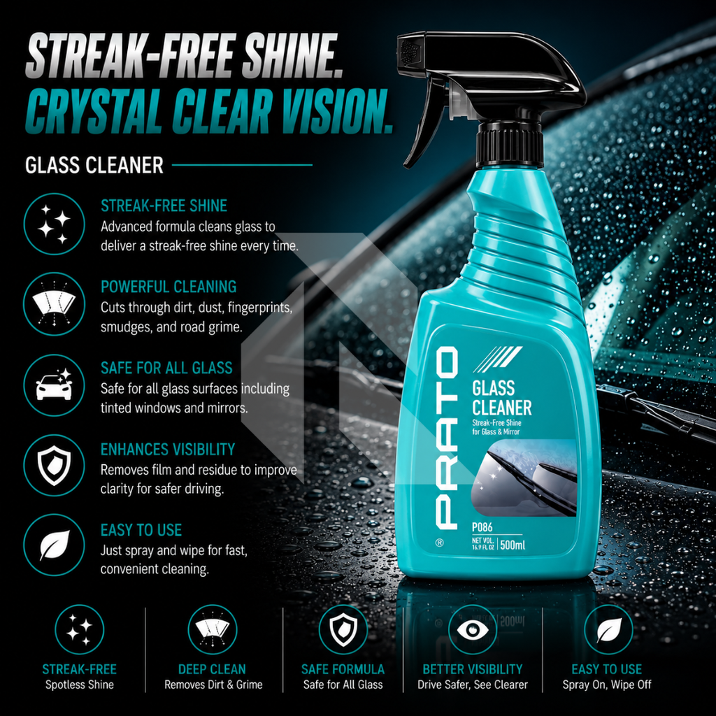 PRATO Glass Cleaner 500ML – Streak-Free Car Glass Cleaner for Windshield, Windows & Mirrors