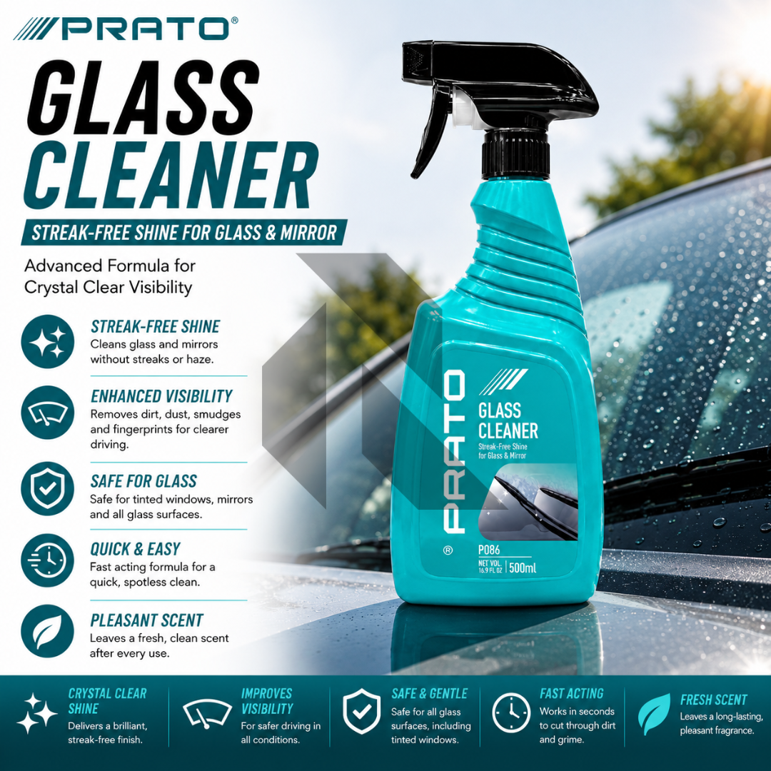 PRATO Glass Cleaner 500ML – Streak-Free Car Glass Cleaner for Windshield, Windows & Mirrors