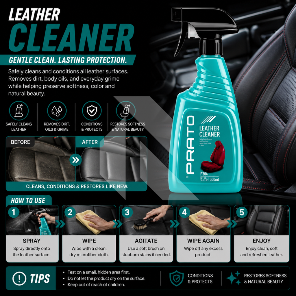 PRATO Leather Cleaner 500ML – Premium Leather Seat Cleaner & Conditioner for Car Interior Care