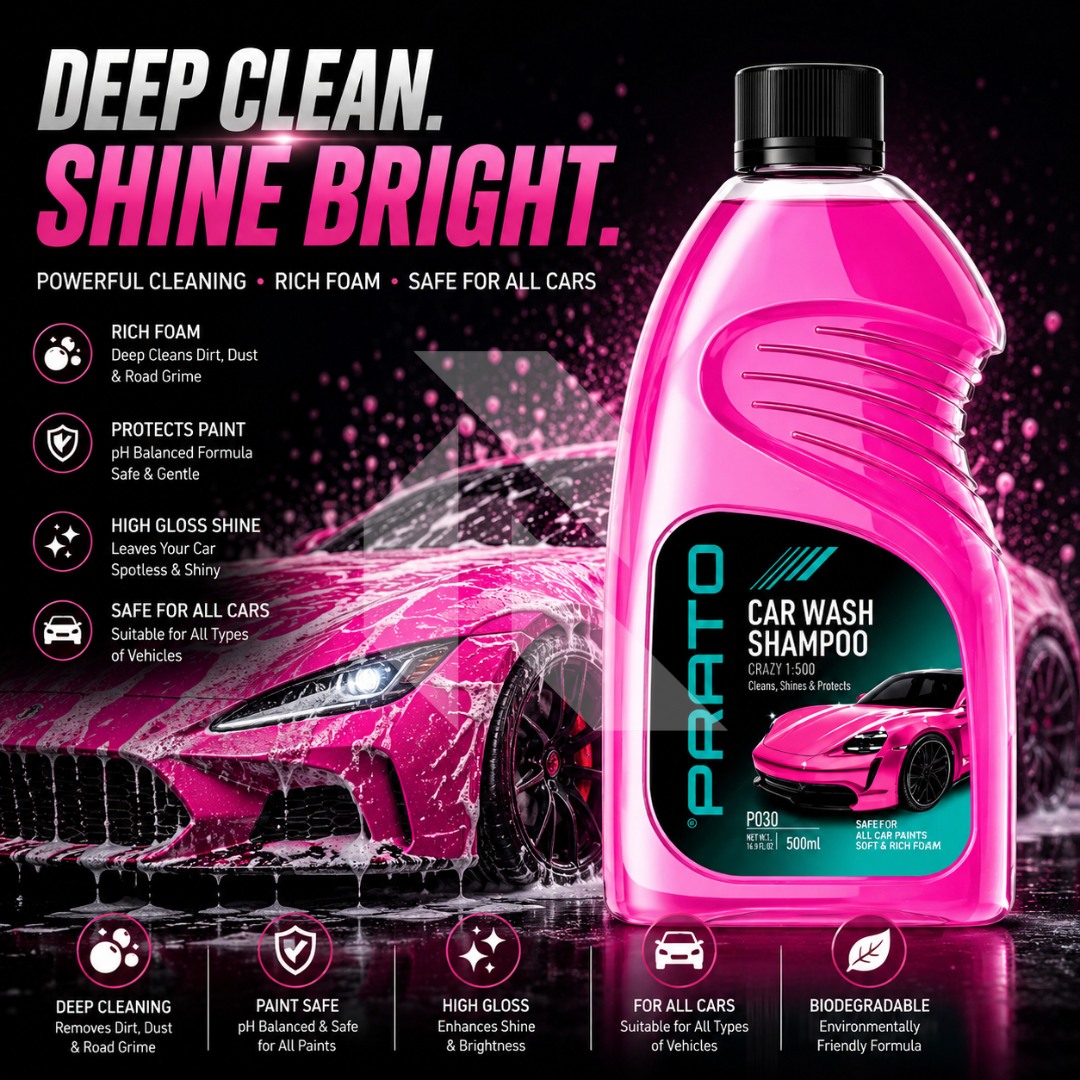 PRATO Car Wash Shampoo 500ML – High Foam Car Cleaning Shampoo for Deep Clean & Glossy Finish