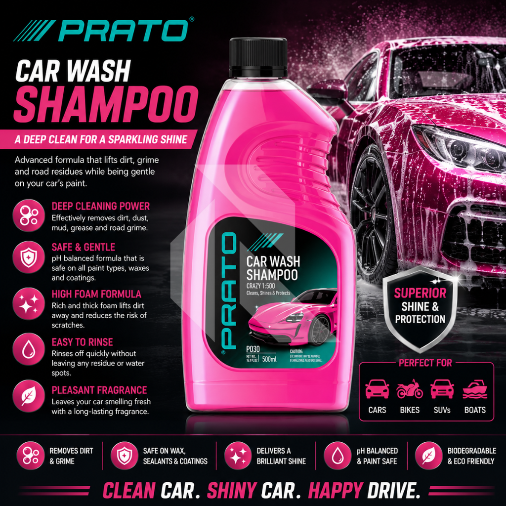 PRATO Car Wash Shampoo 500ML – High Foam Car Cleaning Shampoo for Deep Clean & Glossy Finish