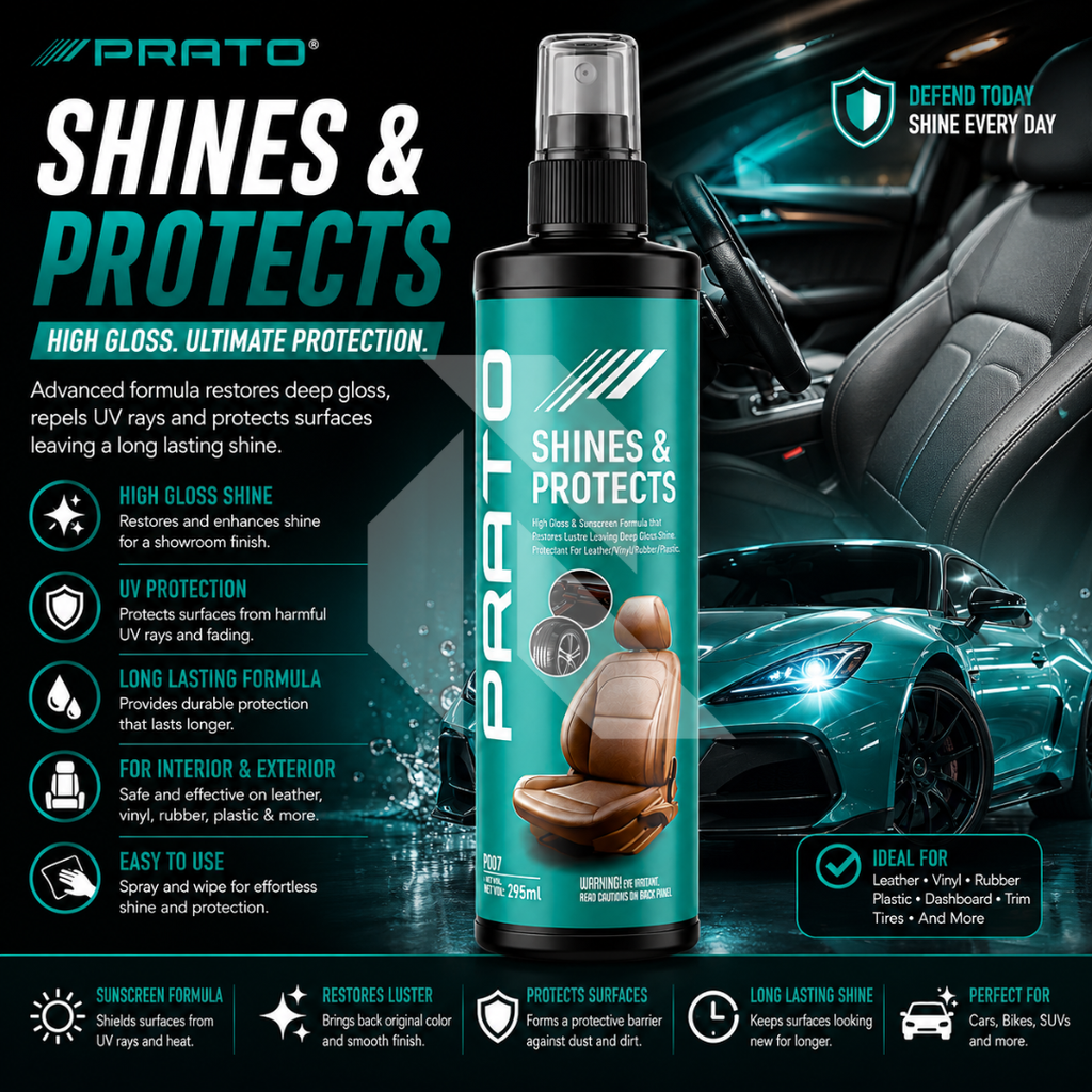 PRATO Shines & Protects 295ml – Interior Protectant for Dashboard, Leather, Vinyl & Plastic