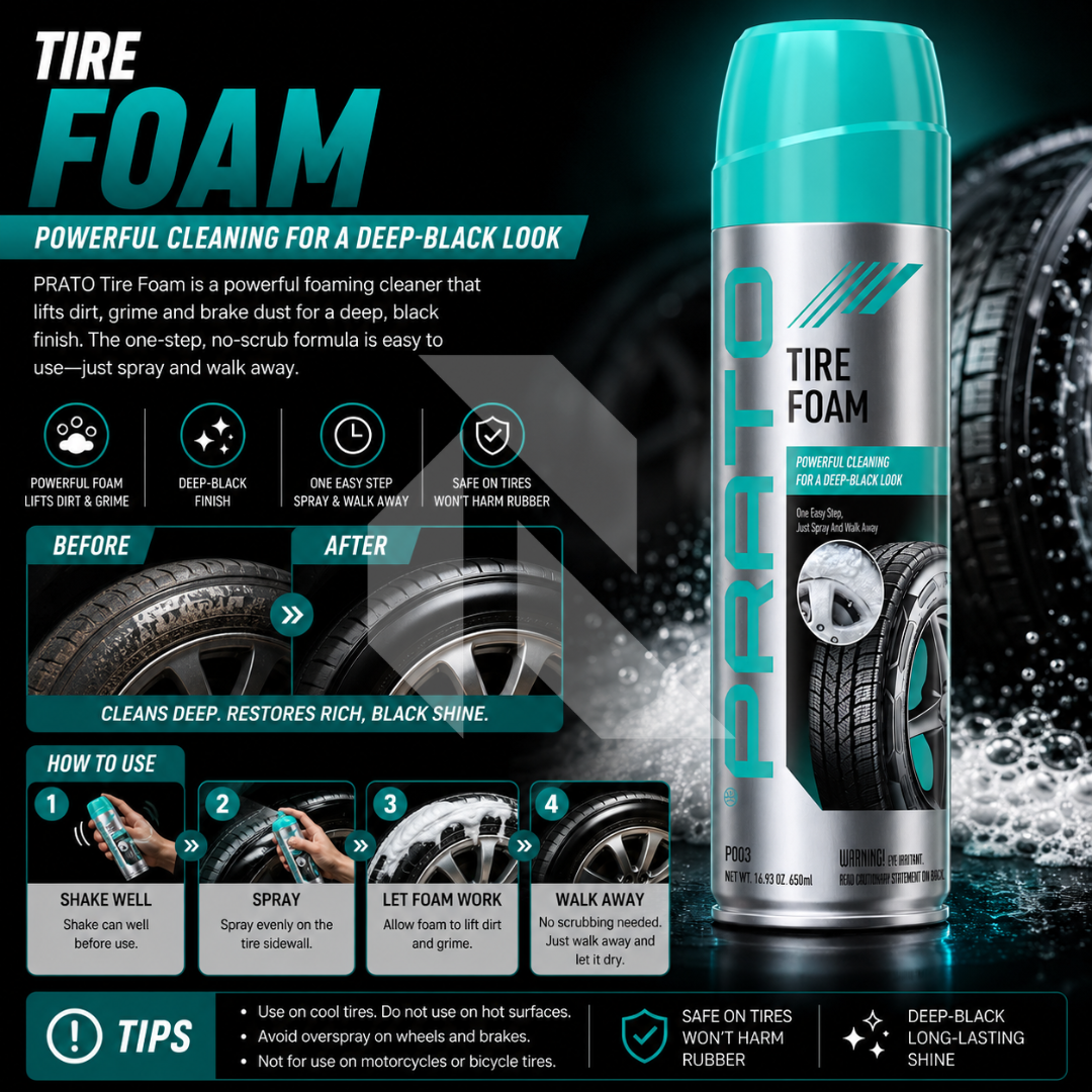 PRATO Tire Foam 650ml – Instant Tire Cleaner