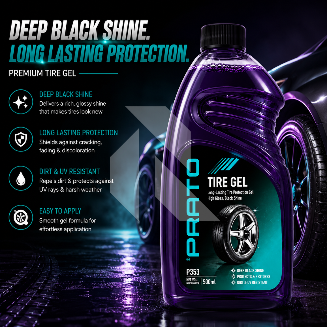 PRATO Tire Gel 500ML – High Gloss Tire Shine & Rubber Protection Gel for Deep Black Finish