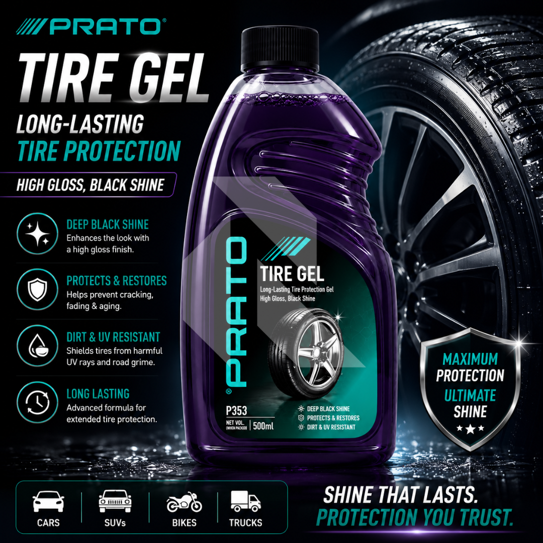 PRATO Tire Gel 500ML – High Gloss Tire Shine & Rubber Protection Gel for Deep Black Finish
