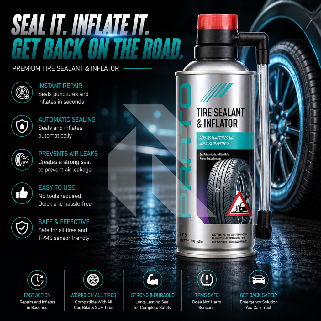 PRATO Tire Sealant & Inflator 450ML – Emergency Tire Repair & Instant Inflation Solution