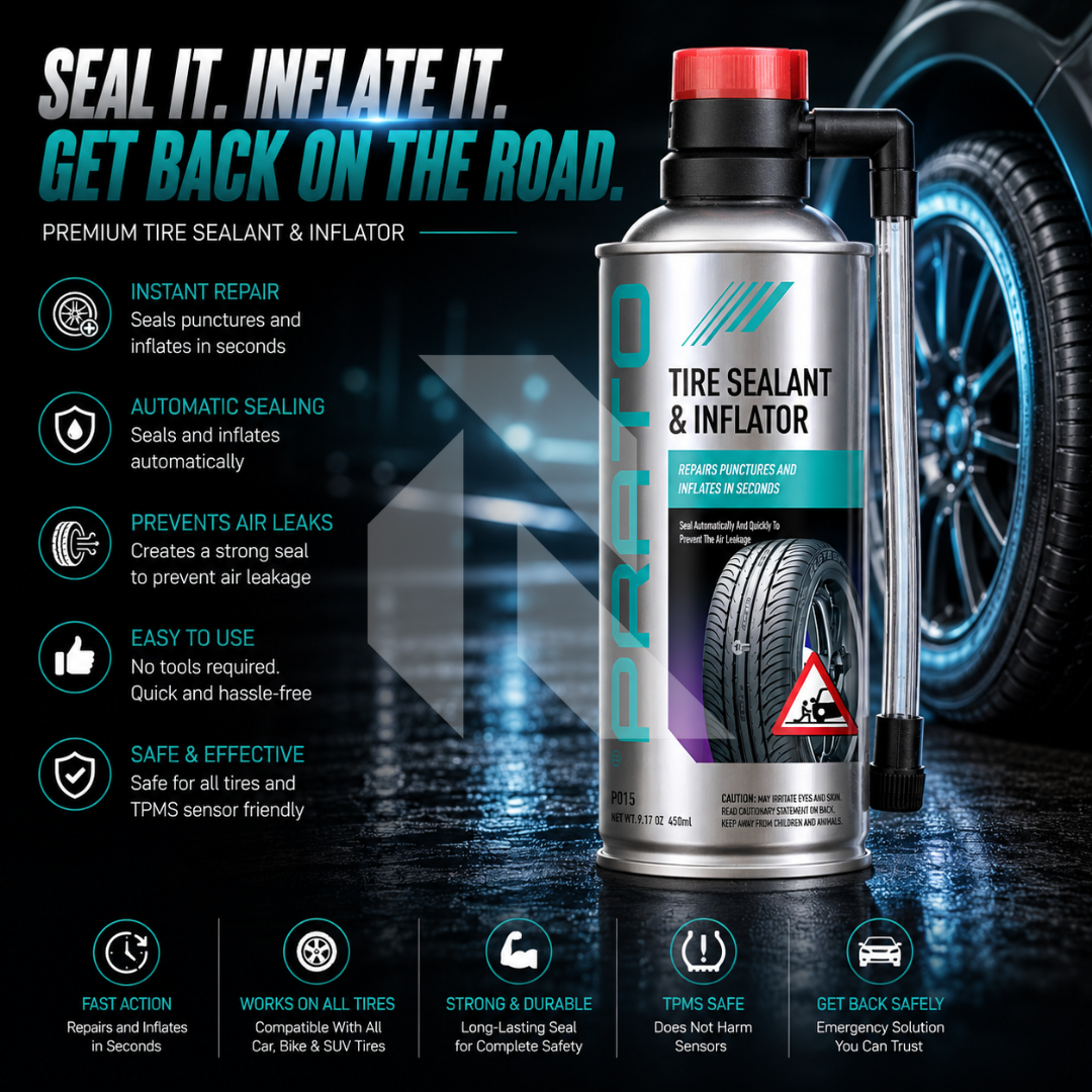 PRATO Tire Sealant & Inflator 450ML – Emergency Tire Repair & Instant Inflation Solution