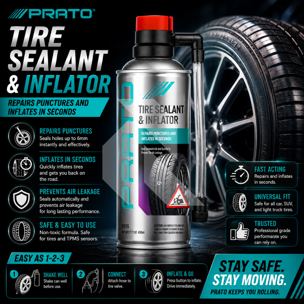 PRATO Tire Sealant & Inflator 450ML – Emergency Tire Repair & Instant Inflation Solution