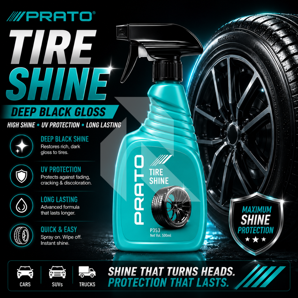 PRATO Tire Shine 500ML – Instant Tire Gloss & Rubber Protection Spray for Deep Black Finish