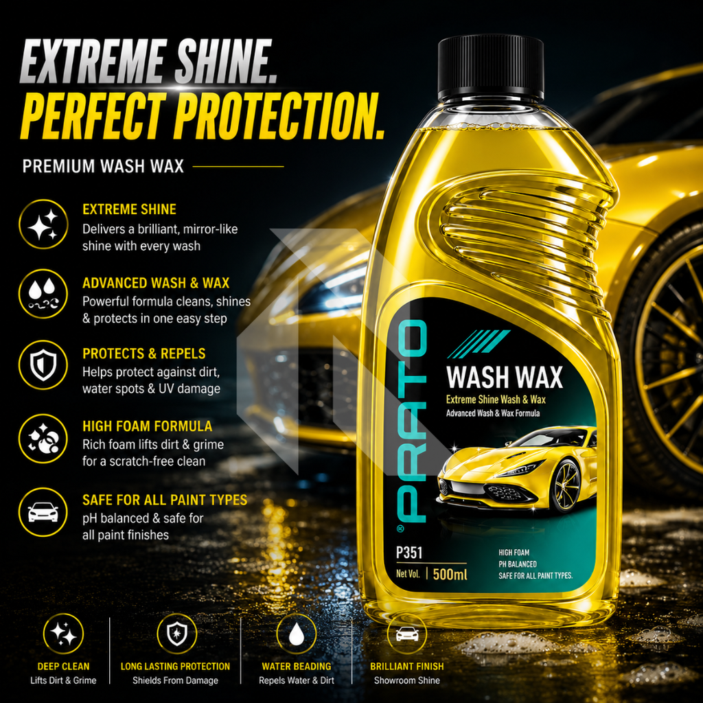 PRATO Wash & Wax 500ML – High Foam Car Wash Shampoo with Wax for Shine & Protection