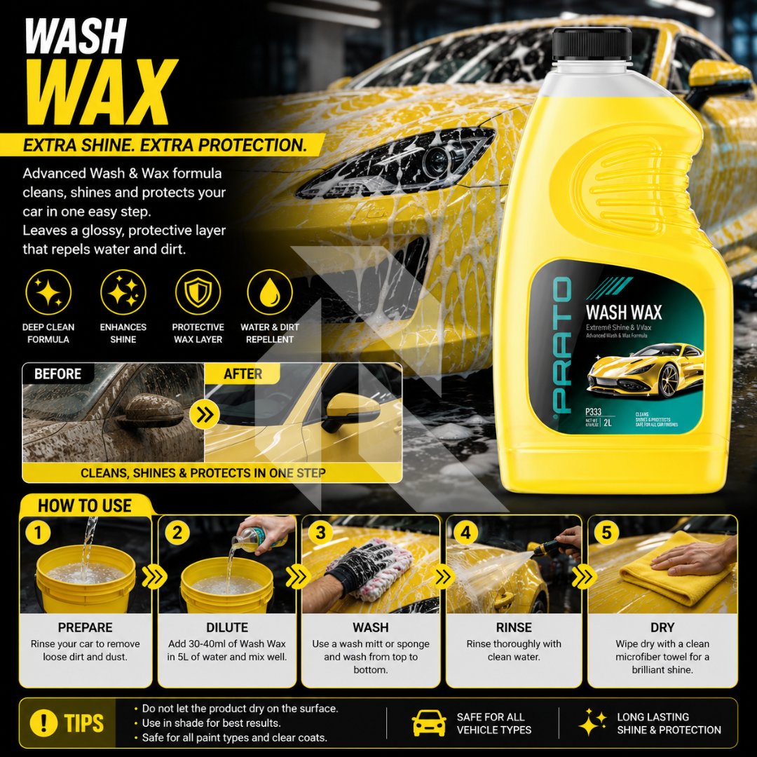 PRATO Wash & Wax 2L – Car Wash Shampoo with Wax for Deep Cleaning & Brilliant Shine