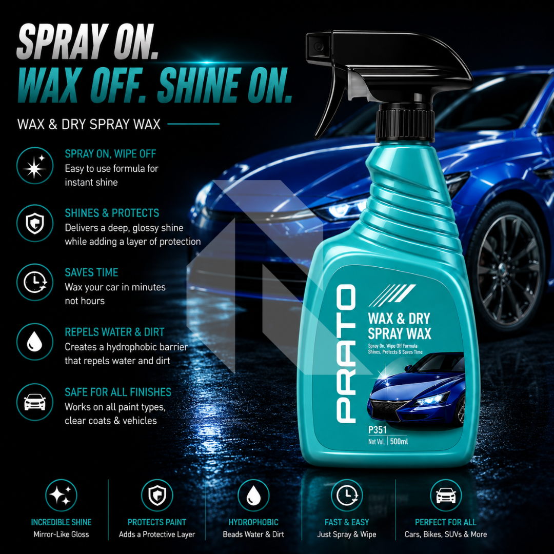 PRATO Wax & Dry Spray Wax 500ML – Quick Shine Spray Wax for Instant Gloss & Paint Protection