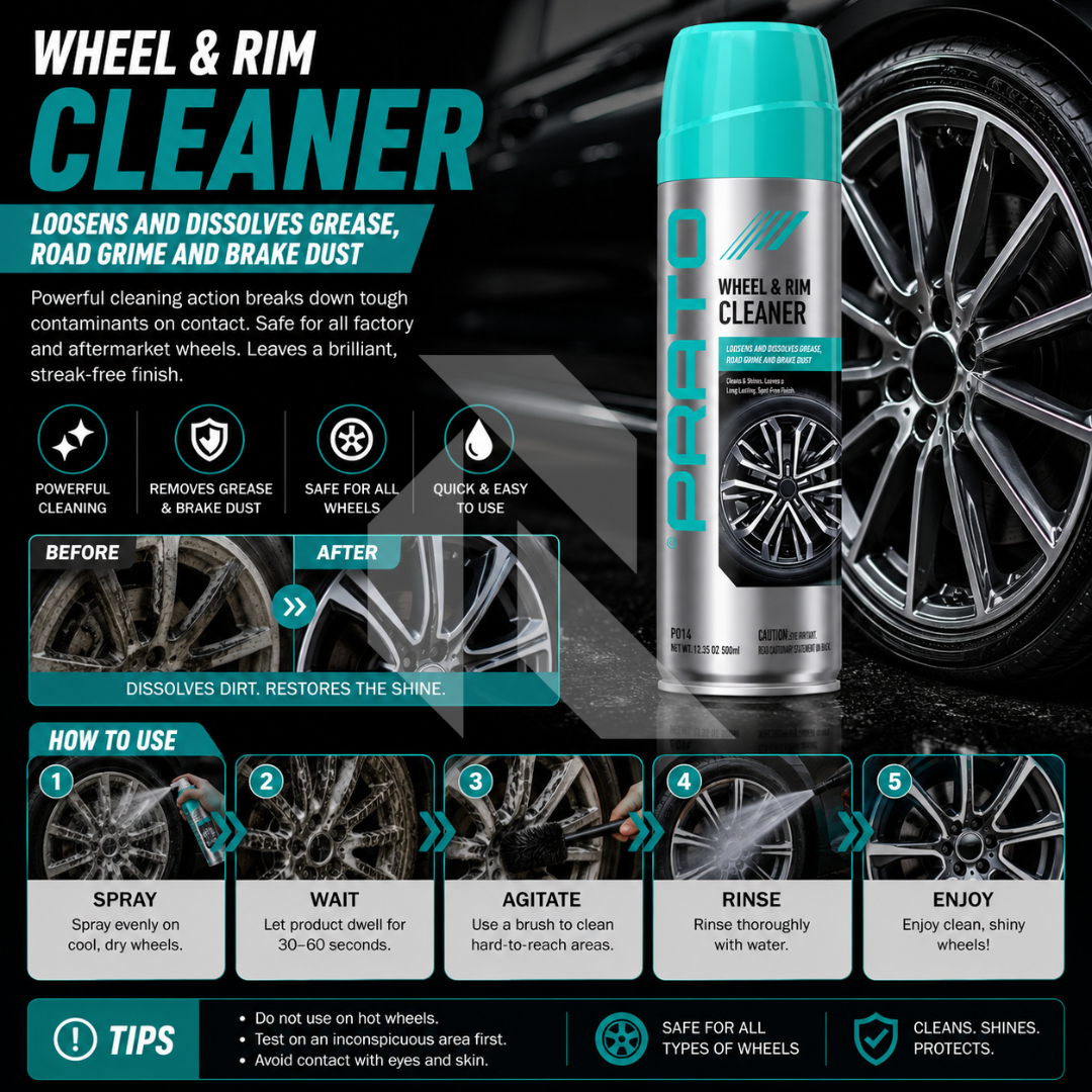 PRATO Wheel & Rim Cleaner 500ML – Powerful Alloy Wheel, Rim & Tire Cleaning Spray