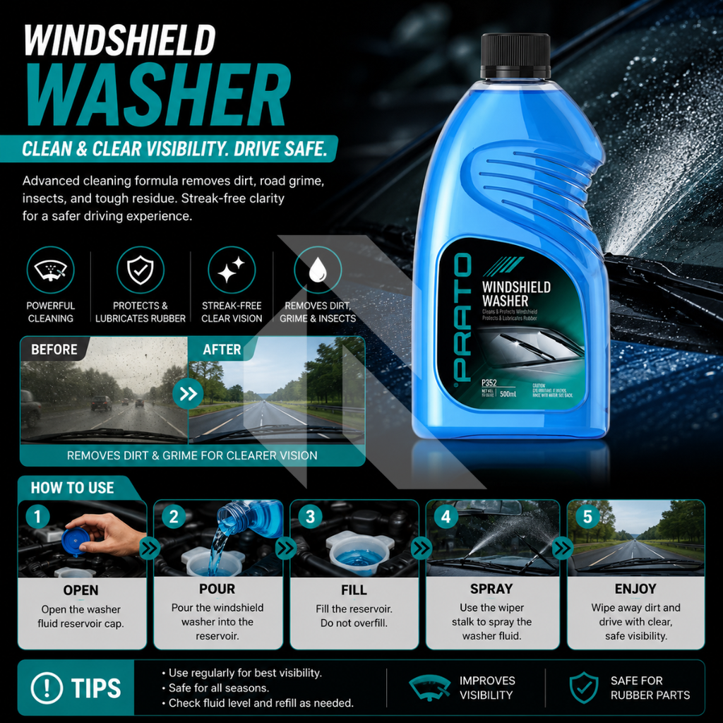 PRATO Windshield Washer 500ML – Car Glass Cleaner & Wiper-Friendly Windshield Cleaning Fluid
