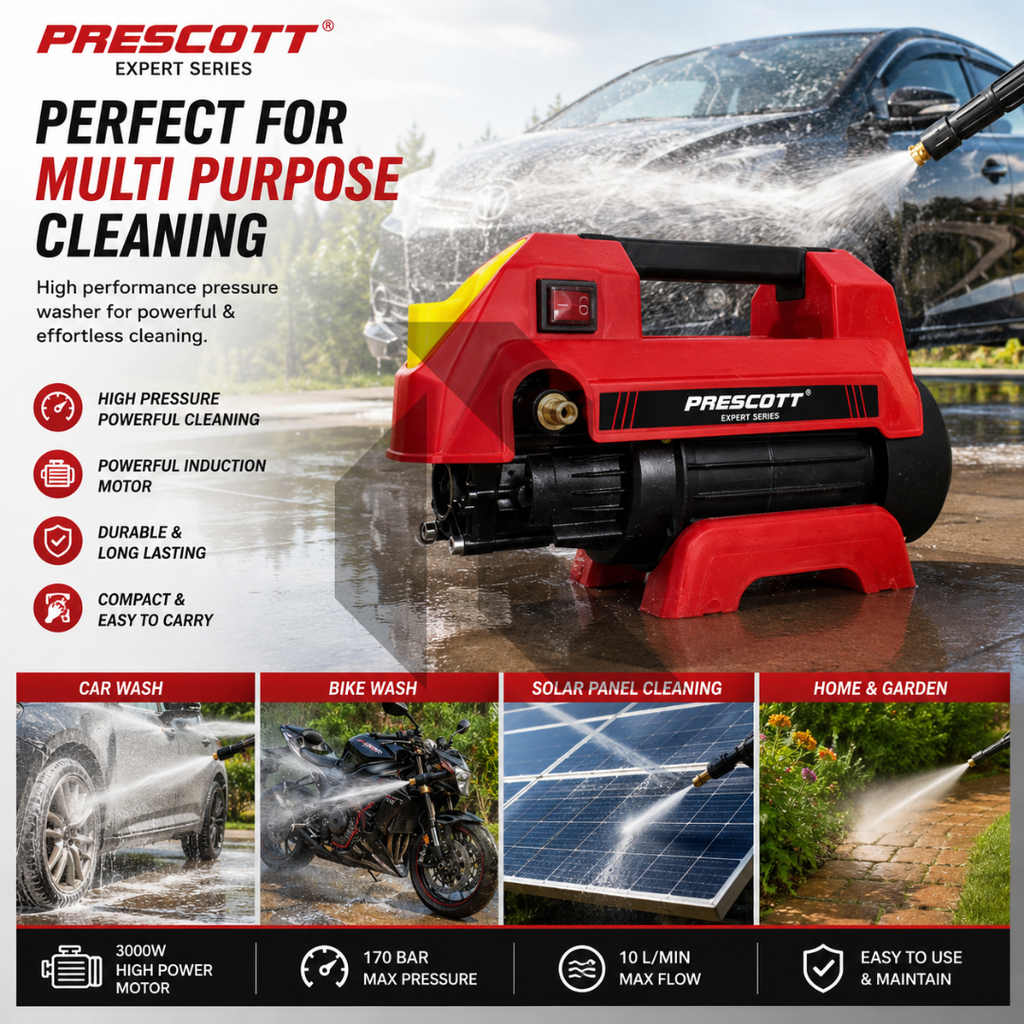 Prescott Expert Series Pressure Washer 170 Bar 3000W Induction Motor Free 100ML Shampoo