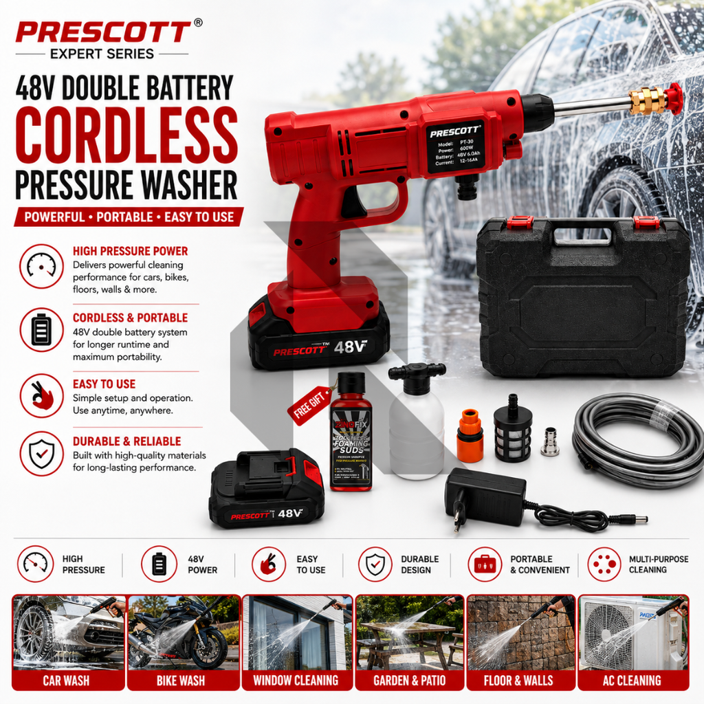 Prescott Expert Series 48V Double Battery Cordless Pressure Washer – Free 100ML Shampoo