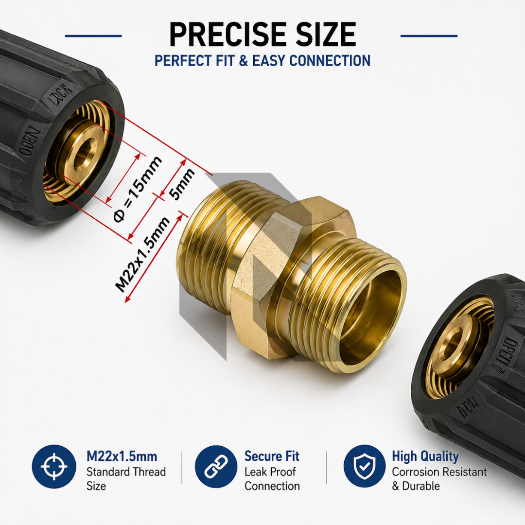 Pressure Washer Pipe Extension Connector M22-15mm – Brass Hose Joiner for Pressure Washer Hoses