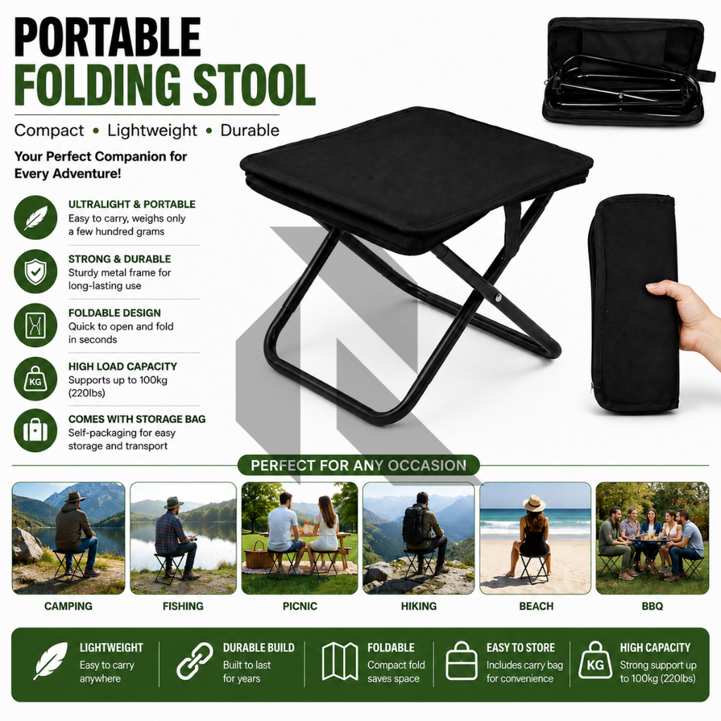 Portable Folding Camping Stool – Lightweight Aluminum Foldable Chair with Carry Bag for Outdoor
