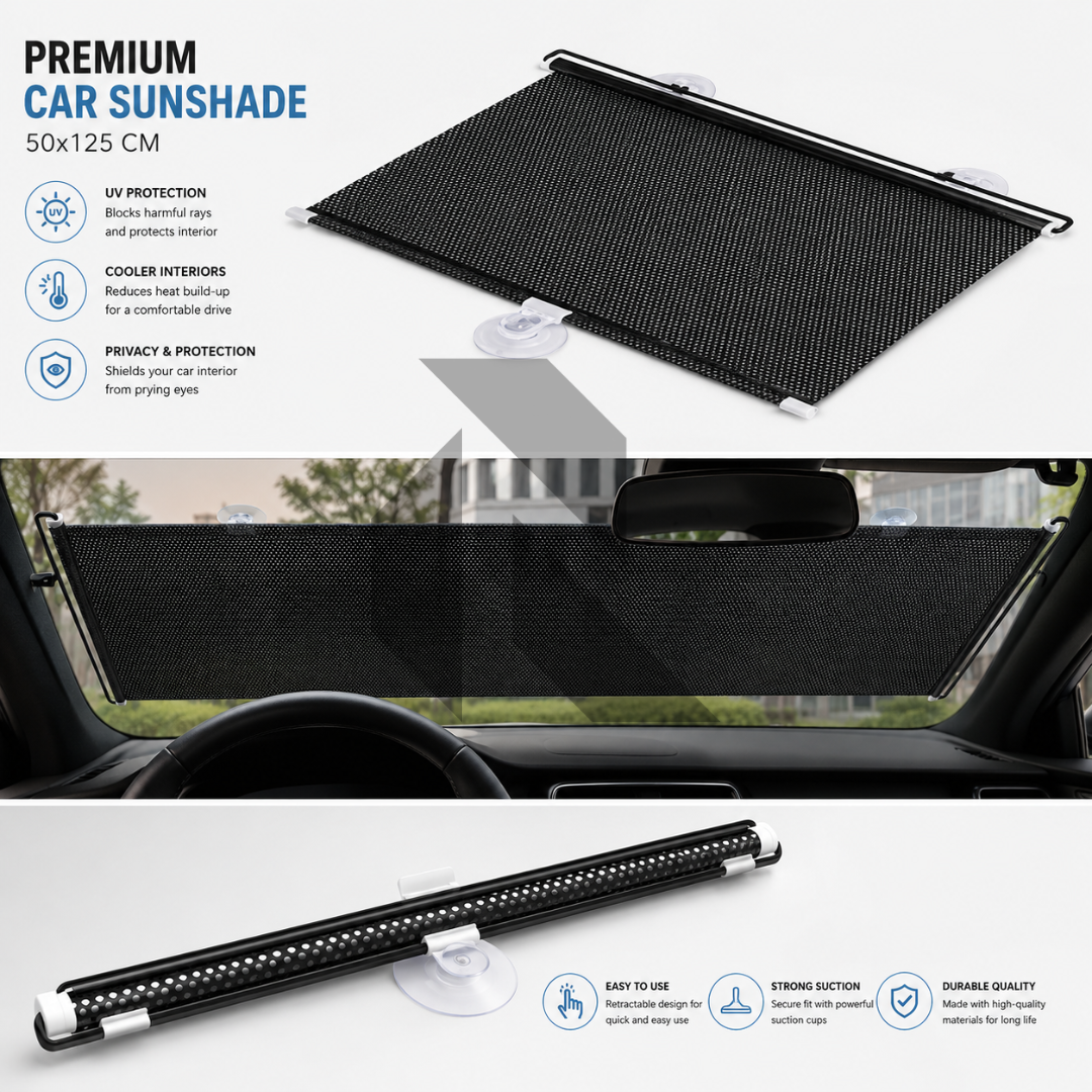 Universal Car Windshield Folding Curtain 50x125cm – Retractable Sun Shade Protector