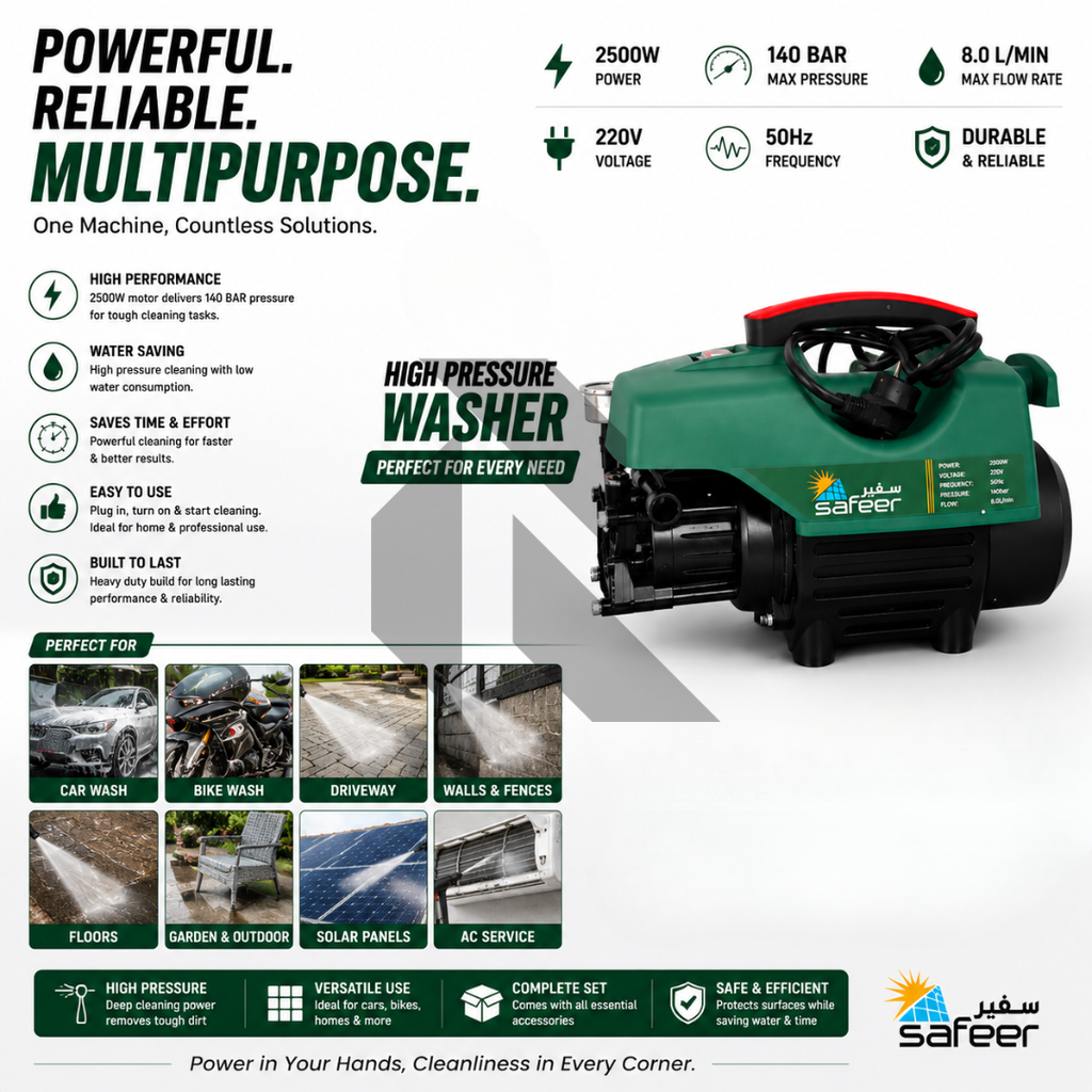 Safeer 95S7 High Pressure Washer 140 BAR 2800 RPM + Free Scratch Removal Wax