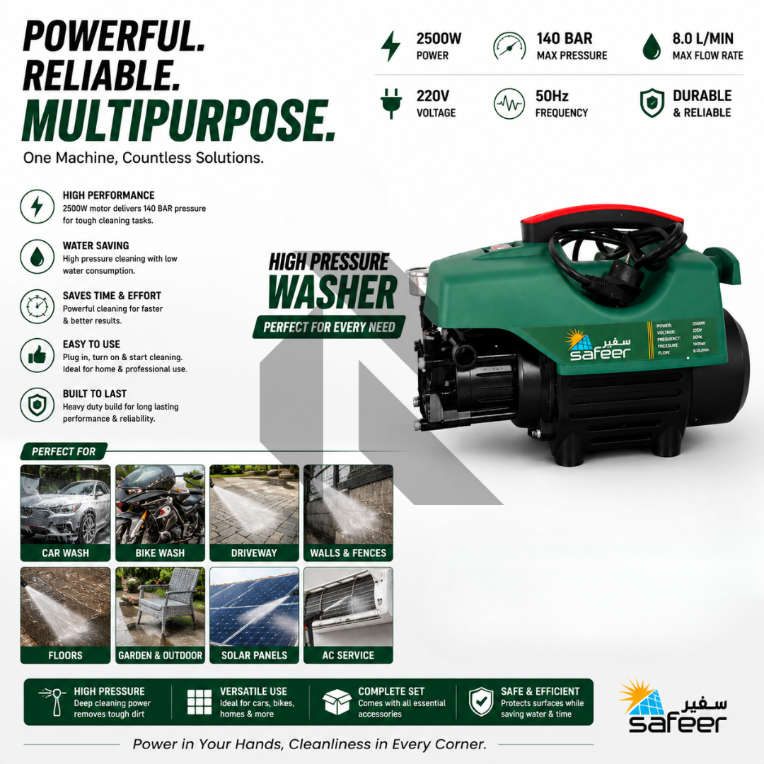 Safeer 95S7 High Pressure Washer 140 BAR 2800 RPM + Free Scratch Removal Wax